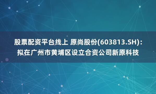 股票配资平台线上 原尚股份(603813.SH)：拟在广州市黄埔区设立合资公司新原科技