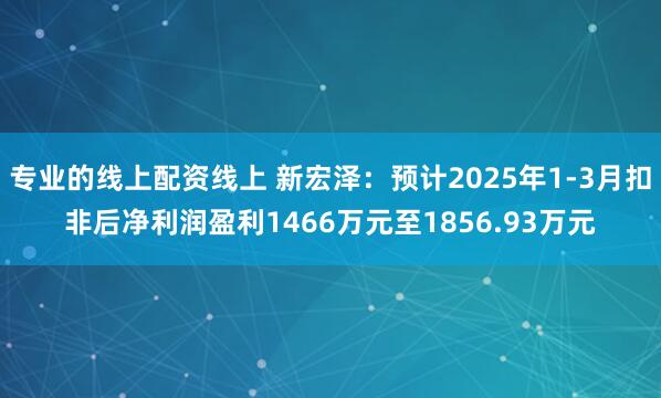 专业的线上配资线上 新宏泽：预计2025年1-3月扣非后净利润盈利1466万元至1856.93万元